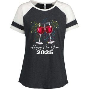 Happy New Year 2025 Wine Glass Fireworks New Years Eve Party Gift Enza Ladies Jersey Colorblock Tee