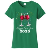 Happy New Year 2025 Wine Glass Fireworks New Years Eve Party Gift Women's T-Shirt