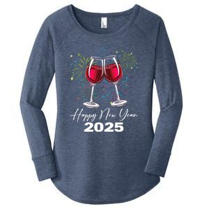 Happy New Year 2025 Wine Glass Fireworks New Years Eve Party Gift Women's Perfect Tri Tunic Long Sleeve Shirt