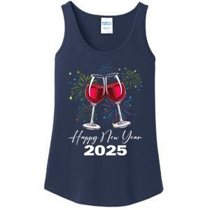 Happy New Year 2025 Wine Glass Fireworks New Years Eve Party Gift Ladies Essential Tank