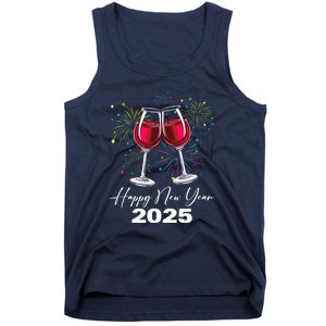 Happy New Year 2025 Wine Glass Fireworks New Years Eve Party Gift Tank Top