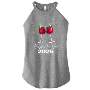 Happy New Year 2025 Wine Glass Fireworks New Years Eve Party Gift Women's Perfect Tri Rocker Tank