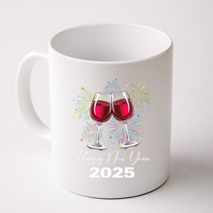 Happy New Year 2025 Wine Glass Fireworks New Years Eve Party Gift Coffee Mug