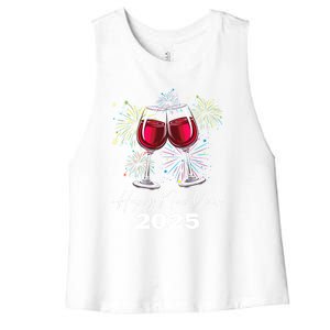 Happy New Year 2025 Wine Glass Fireworks New Years Eve Party Gift Women's Racerback Cropped Tank