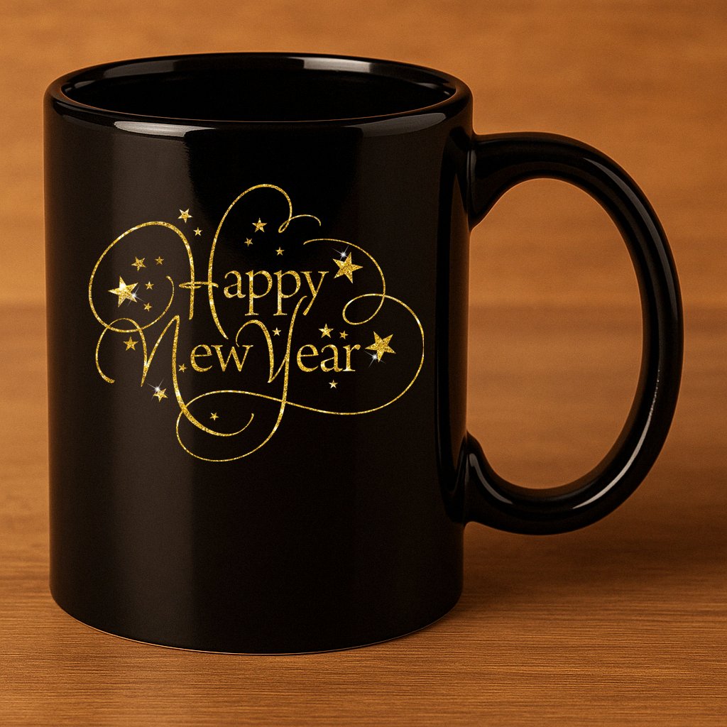 Happy New Years Golden Logo 11oz C Handle Ceramic Mug