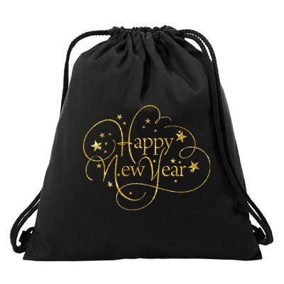 Happy New Years Golden Logo Drawstring Bag