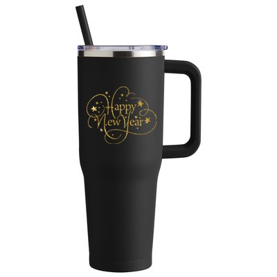 Happy New Years Golden Logo 40oz Vacuum Insulated Stainless Steel Travel Tumbler