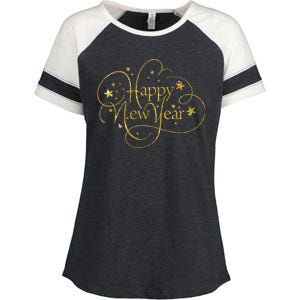 Happy New Years Golden Logo Enza Ladies Jersey Colorblock Tee