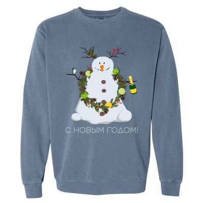 Happy New Year Funny Snow Ugly Christmas Sweater Russian Gift Garment-Dyed Sweatshirt