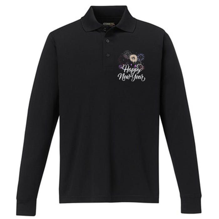 Happy New Year 2025 Fireworks New YearS Eve Party Countdown Performance Long Sleeve Polo