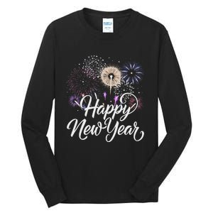 Happy New Year 2025 Fireworks New YearS Eve Party Countdown Tall Long Sleeve T-Shirt