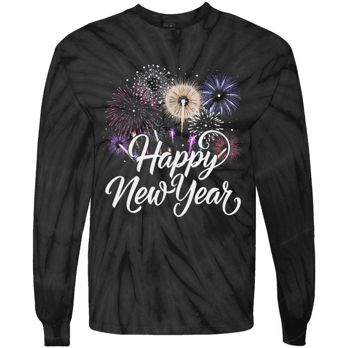 Happy New Year 2025 Fireworks New YearS Eve Party Countdown Tie-Dye Long Sleeve Shirt