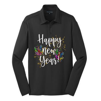 Happy New Year Day Eve Party Fireworks Confetti Costume Fun Gift Silk Touch Performance Long Sleeve Polo