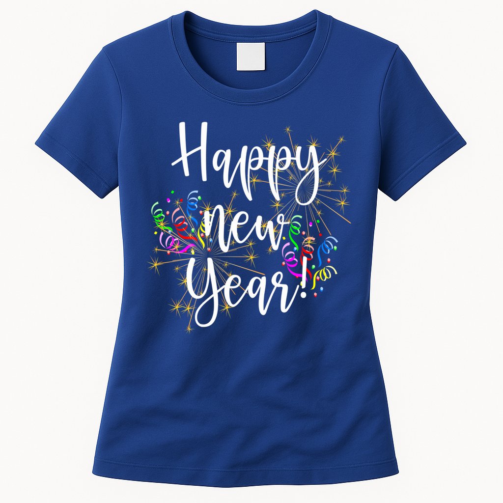 Happy New Year Day Eve Party Fireworks Confetti Costume Fun Gift Womens T-Shirt
