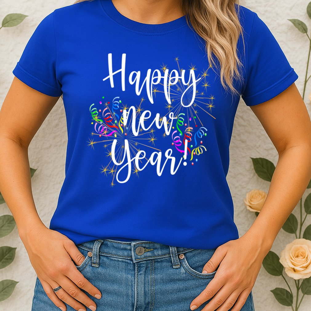 Happy New Year Day Eve Party Fireworks Confetti Costume Fun Gift Womens T-Shirt