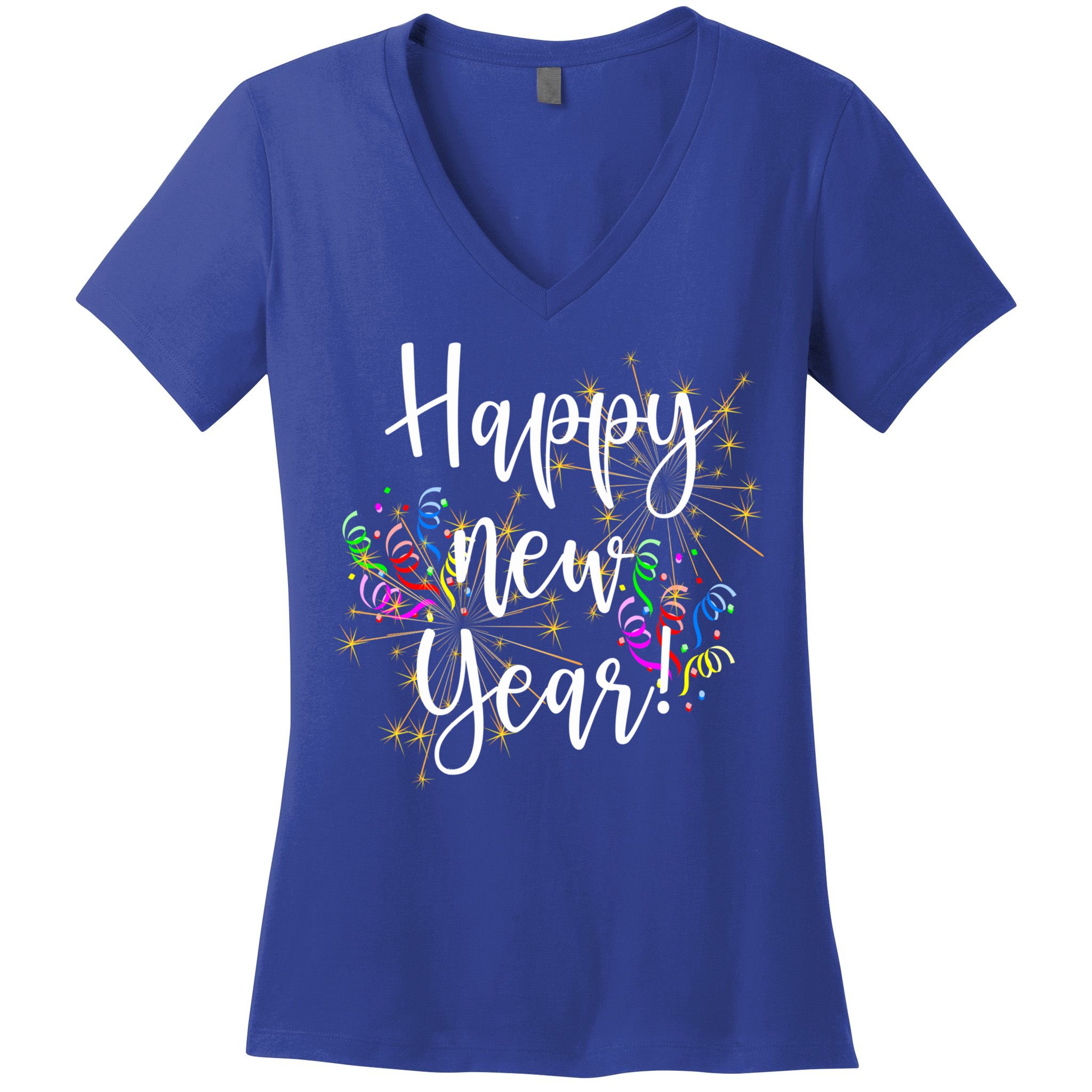 Happy New Year Day Eve Party Fireworks Confetti Costume Fun Gift Women's V-Neck T-Shirt
