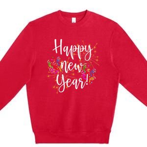 Happy New Year Day Eve Party Fireworks Confetti Costume Fun Gift Premium Crewneck Sweatshirt