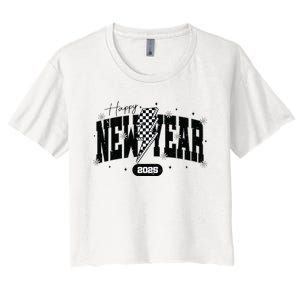 Happy New Year 2025 Funny Matching Group Family Team Women's Crop Top Tee