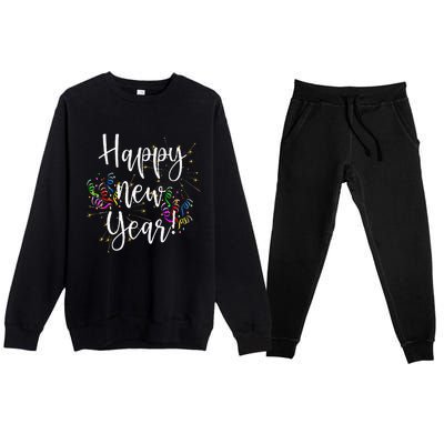 Happy New Year Day Eve Party Fireworks Confetti Costume Premium Crewneck Sweatsuit Set