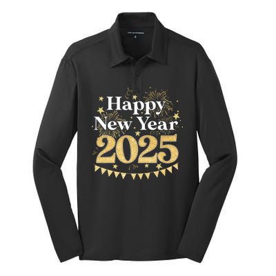 Happy New Year Party Loading 2025 Family Matching Fireworks Silk Touch Performance Long Sleeve Polo