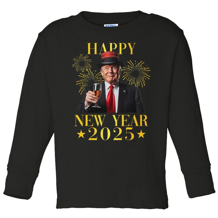 Happy New Year 2025 Funny Trump New Year New America Toddler Long Sleeve Shirt