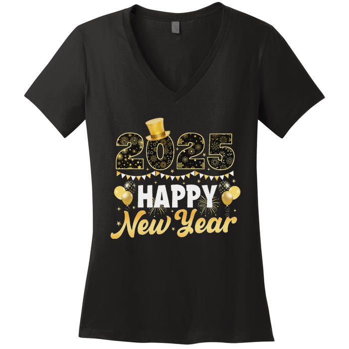 Happy New Year Eve Party 2025 Family Matching Fireworks Women's V-Neck T-Shirt