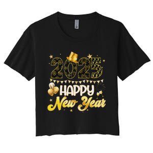 Happy New Year Party 2025 Ballon Family Matching Women's Crop Top Tee