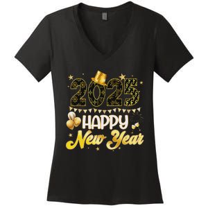 Happy New Year Party 2025 Ballon Family Matching Women's V-Neck T-Shirt