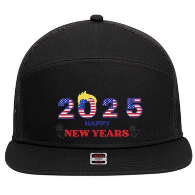 Happy New Years 2025 Trump Make New Years Great 7 Panel Mesh Trucker Snapback Hat