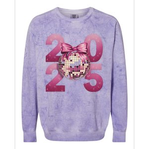 Happy New Year 2025 Disco Ball Coquette Bow Family Colorblast Crewneck Sweatshirt