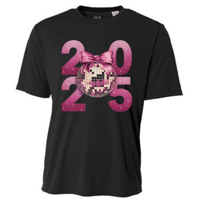 Happy New Year 2025 Disco Ball Coquette Bow Family Cooling Performance Crew T-Shirt