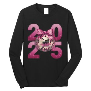 Happy New Year 2025 Disco Ball Coquette Bow Family Long Sleeve Shirt