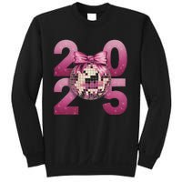 Happy New Year 2025 Disco Ball Coquette Bow Family Sweatshirt