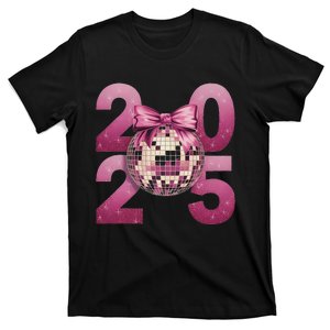 Happy New Year 2025 Disco Ball Coquette Bow Family T-Shirt