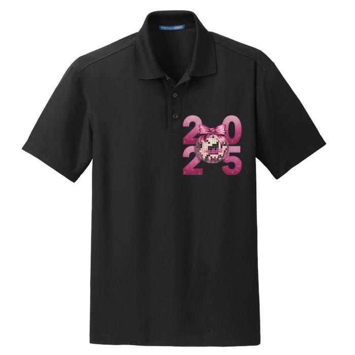 Happy New Year 2025 Disco Ball Coquette Bow Family Dry Zone Grid Polo