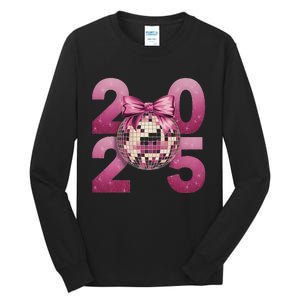 Happy New Year 2025 Disco Ball Coquette Bow Family Tall Long Sleeve T-Shirt