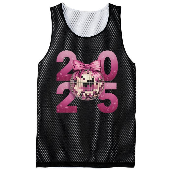 Happy New Year 2025 Disco Ball Coquette Bow Family Mesh Reversible Basketball Jersey Tank