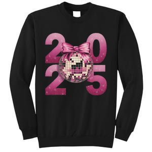 Happy New Year 2025 Disco Ball Coquette Bow Family Tall Sweatshirt