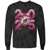 Happy New Year 2025 Disco Ball Coquette Bow Family Tie-Dye Long Sleeve Shirt