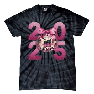 Happy New Year 2025 Disco Ball Coquette Bow Family Tie-Dye T-Shirt