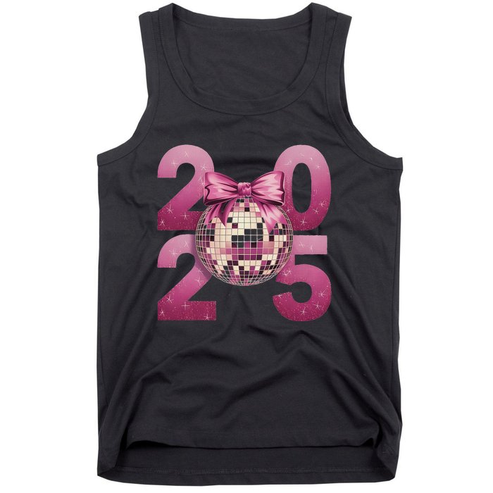 Happy New Year 2025 Disco Ball Coquette Bow Family Tank Top