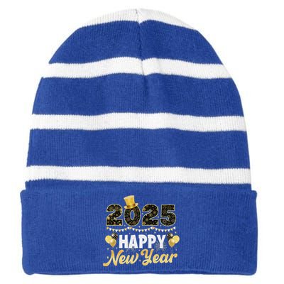 Happy New Year Eve Party 2025 Family Matching Fireworks Striped Beanie with Solid Band