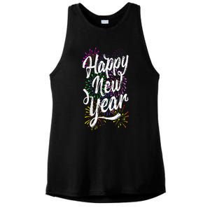 Happy New Year Party Supplies 2025 Family Matching Fireworks Ladies PosiCharge Tri-Blend Wicking Tank