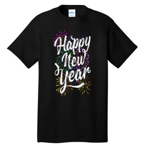 Happy New Year Party Supplies 2025 Family Matching Fireworks Tall T-Shirt