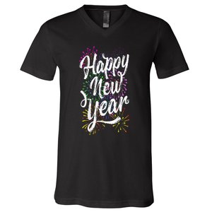 Happy New Year Party Supplies 2025 Family Matching Fireworks V-Neck T-Shirt