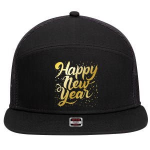 Happy New Year New Year New Party 2024 Cool Gift 7 Panel Mesh Trucker Snapback Hat