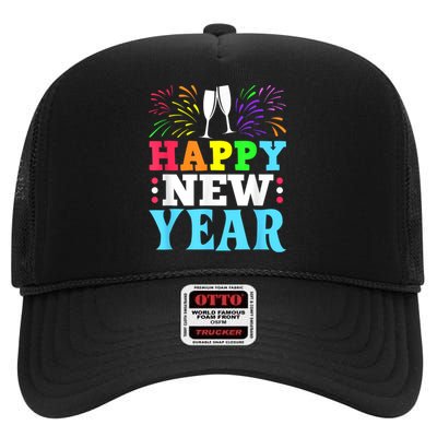 Happy New Year High Crown Mesh Back Trucker Hat