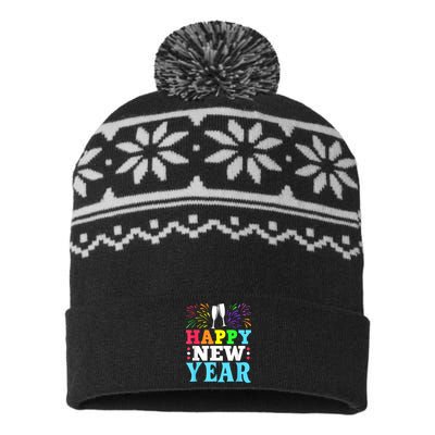 Happy New Year USA-Made Snowflake Beanie