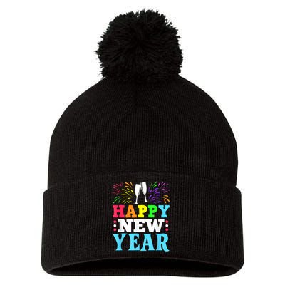 Happy New Year Pom Pom 12in Knit Beanie