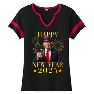 Happy New Year 2025 Funny Trump New Year New America Ladies Halftime Notch Neck Tee